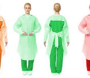 Disposable plastic gown with sleeves yellow