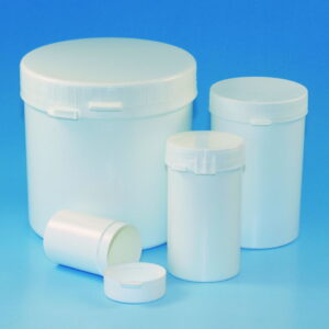 LLG Sample Containers, Round, 250 mL, PS White with LDPE Tear-Off Lid, Pack of 10