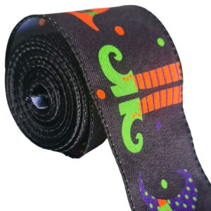 Halloween Ribbon with wired edge – Black Witches Hat