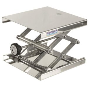 BOCHEM Lab-Jack, 18/10 Stainless Steel 300 x 300 mm, with Adjusting Wheel for Ratchet