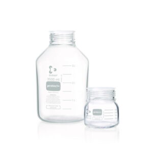 DWK Duran Laboratory Glass Bottle GLS 80 Clear Protect Plastic Coated PA12 with Dust Cap - 2000 mL​