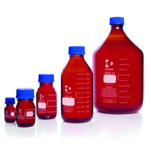 DWK Duran GL 45 Laboratory Glass Bottle, Amber, with Screw Cap and Pouring Ring (PP), 3500 ml​