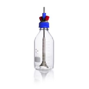 DWK Duran Stirred Reactor Set GL 45, 1000ml Bottle, Folding Magnetic Stirrer, PP, 2-Port Screwing, 2 PBT Caps GL 14, Red
