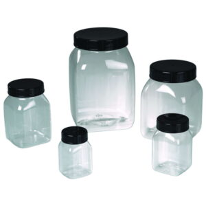Bürkle Wide Neck Can 50 ml, Square PETG Clear, with Closure