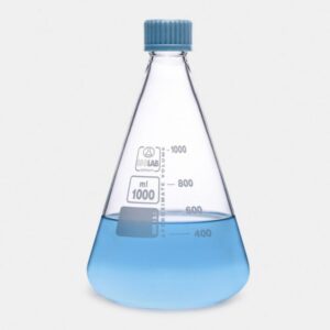 ISOLAB Erlenmeyer Flask, 100 mL, Borosilicate Glass 3.3, White Graduated, with Screw Cap GL32