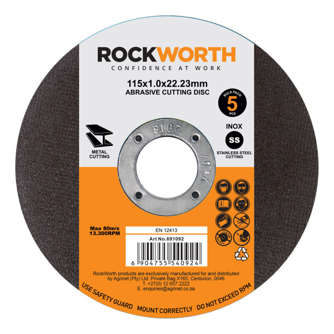Rockworth Cutting Disc Slimline Steel 115X1.0 5Pac
